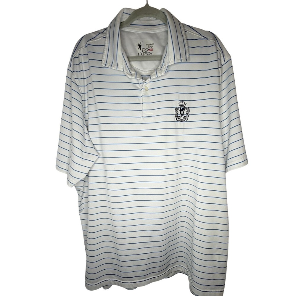 Royal County Down Golf Club FG Tech Polo Shirt Mens XL White Blue Striped USA